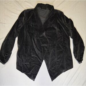 DG2 by Diane Gilman Stretch Velvet Open-Front Blazer Wrap Charcoal Large Soft